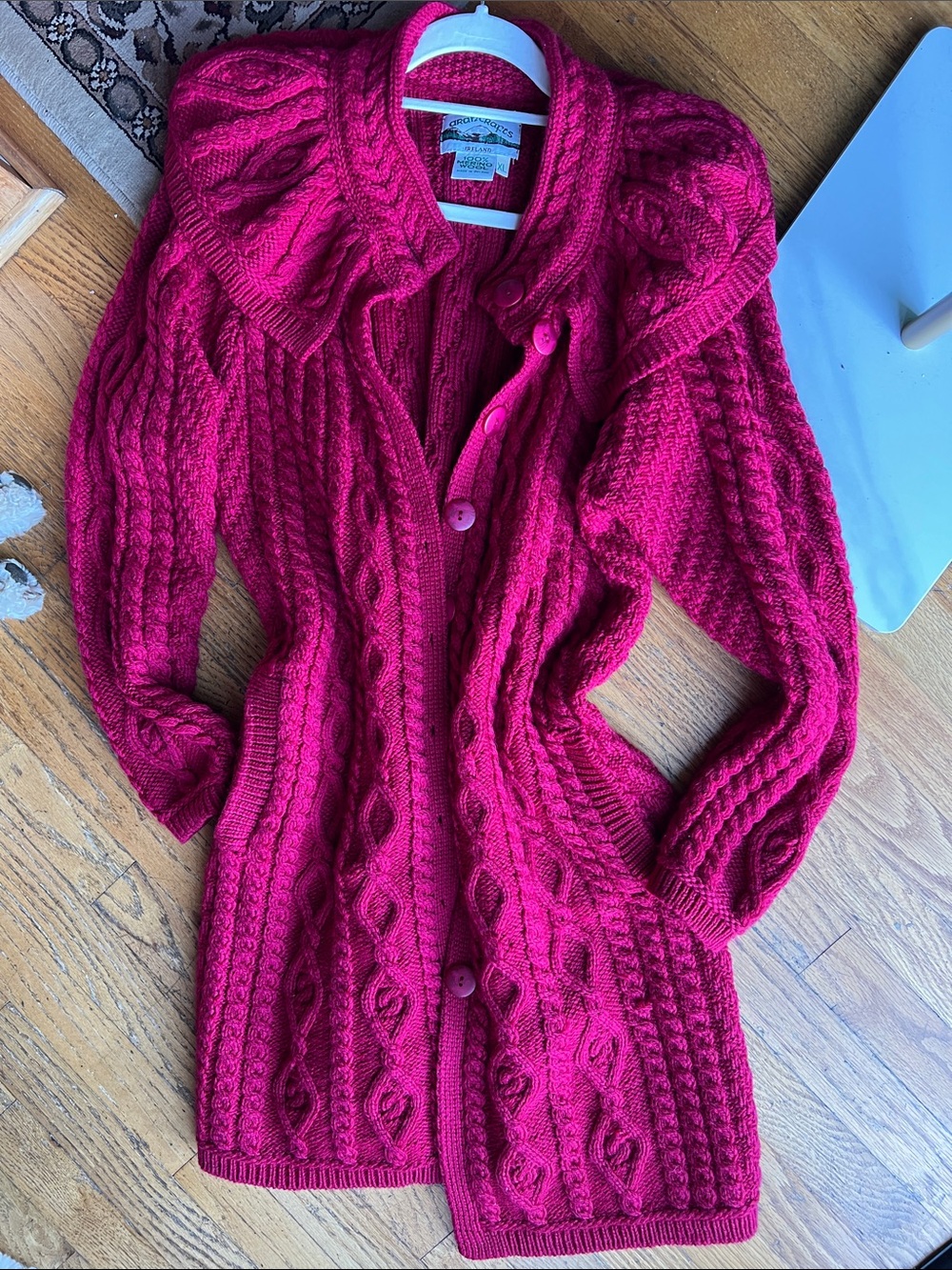 Aran Crafts XL 100% Merino Wool Irish Cable Knit Cardigan X-Large